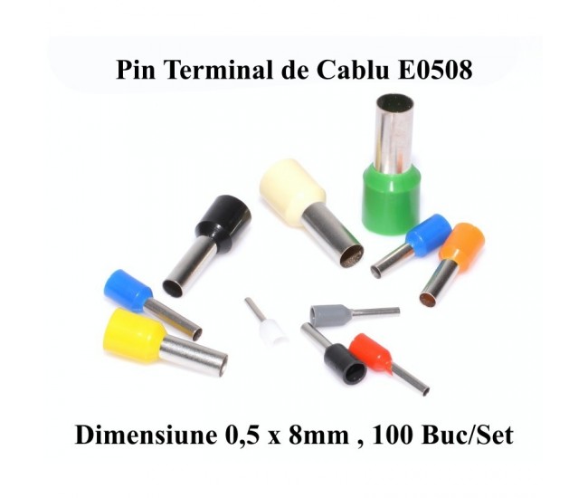 Pin Terminal de Cablu E0508 Alb, 100Buc/Set