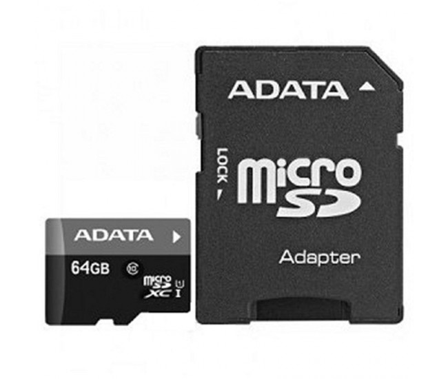 Card de Memorie MicroSD ADATA, 64GB, Adaptor SD, Class 10