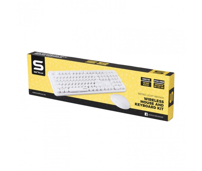 Kit tastatura + mouse Serioux Retro light 9910WH, wireless 2.4GHz