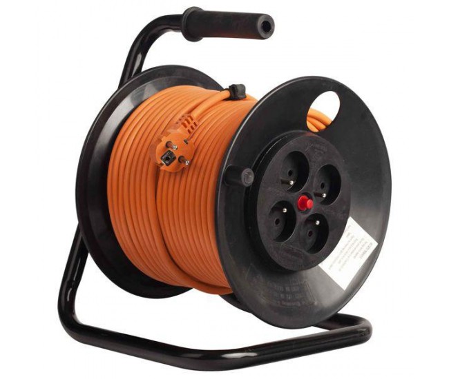 Derulator cu tambur Bachmann, 4prize, 50m, fisa Schuko dreapta ,protectii: