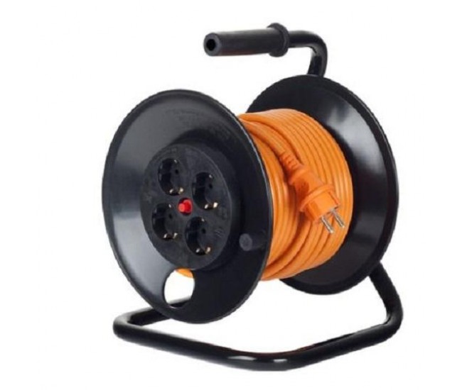 Derulator cu tambur Bachmann, 4prize, 25m, fisa Schuko dreapta, protectii: