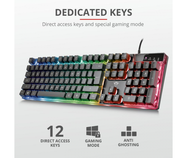 Tastatura Trust GXT 835 Azor, gaming, neagra