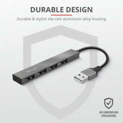 Adaptor Trust Halyx Aluminium 4-Port Mini USB Hub