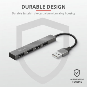 Adaptor Trust Halyx Aluminium 4-Port Mini USB Hub