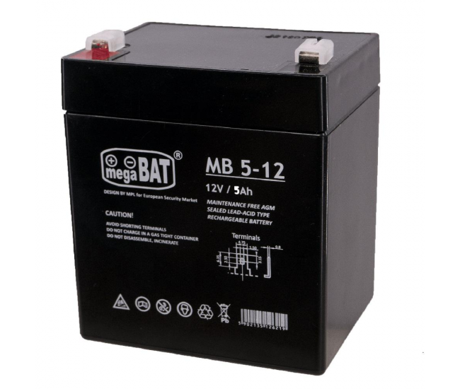Acumulator VRLA AGM Megabat MB5-12 fara intretinere 5Ah 12V. terminal
