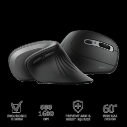 Mouse Trust Verro Ergonomic, Wireless, negru