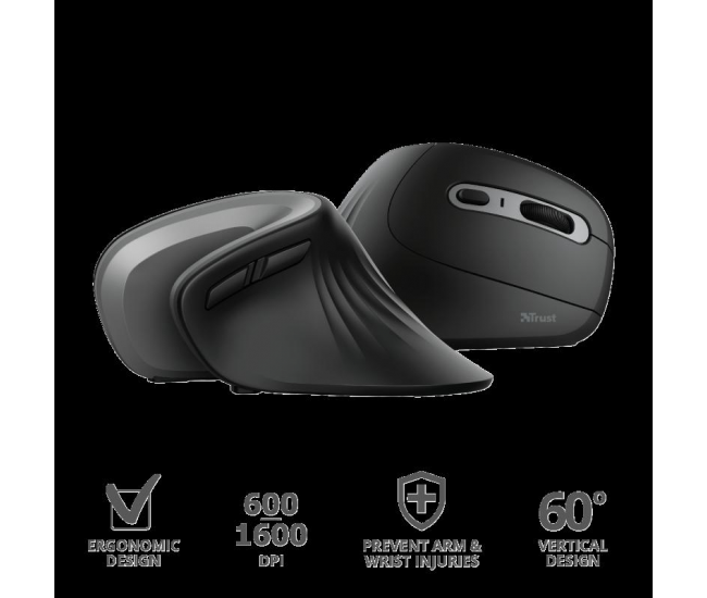 Mouse Trust Verro Ergonomic, Wireless, negru