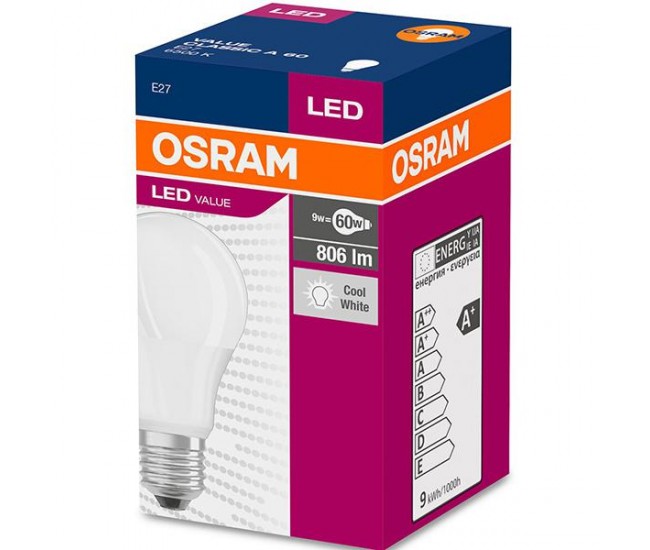 Bec Led Osram, E27, LED VALUE Classic A, 8.5W(60W), 220V,