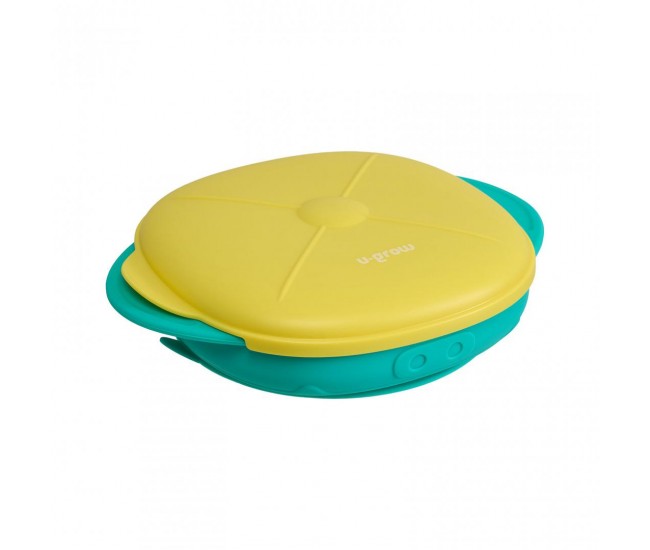 Farfurie silicon cu capac , galbena, U-Grow