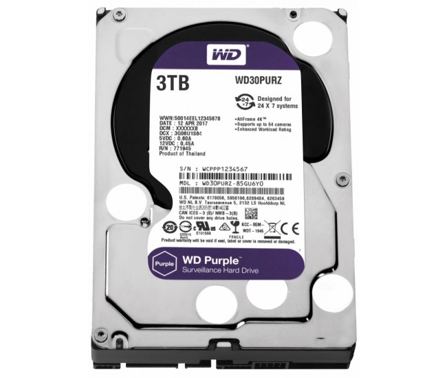 HDD WD Purple, 3TB, 5400RPM, SATA III