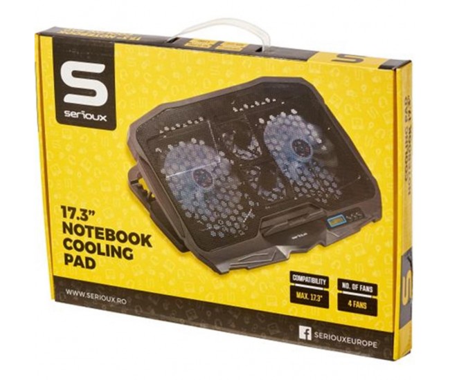 Cooling pad Serioux, SRXNCP025, Dimensiuni: 390*280*28mm, Compatibilitate maxima laptop: 17.3