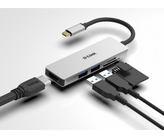 D-Link 5-in-1 USB-C Hub with HDMI and SD/microSD card reader,