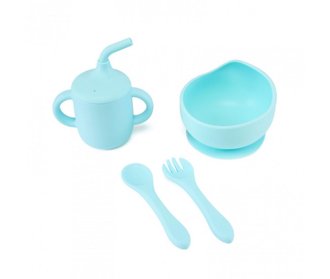 Set 4 piese diversificare din silicon: Cana cu pai, bol