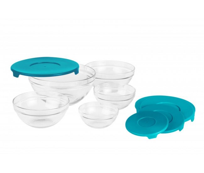 SET 5 BOLURI DE STICLA CU CAPAC,VANORA HOME(12 bucati in