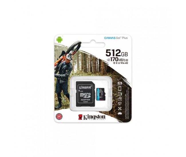 Card de Memorie MicroSD Kingston Canvas GO Plus, 512GB, Adaptor