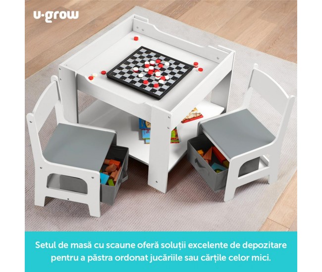 Set masuta si 2 scaune pentru copii , alb MDF,