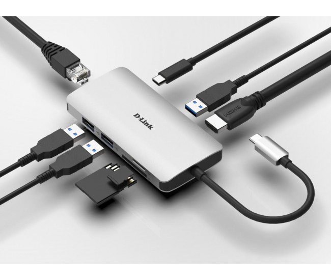 D-Link 8-in-1 USB-C Hub with HDMI/Ethernet/Card Reader/Power Delivery, DUB-M810, x3