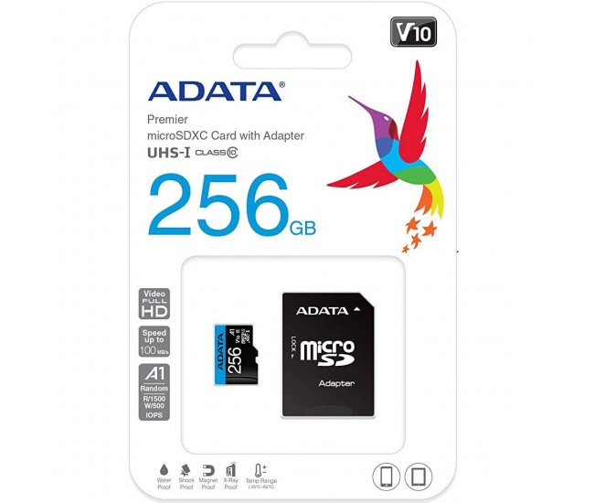Card de Memorie MicroSD ADATA Premier, 256GB, Adaptor SD, Class