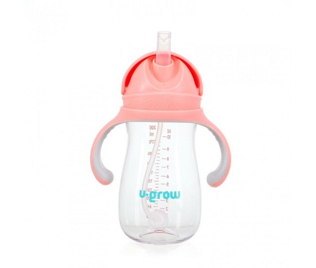 Cana cu pai tritan, roz, 300ml, U-Grow