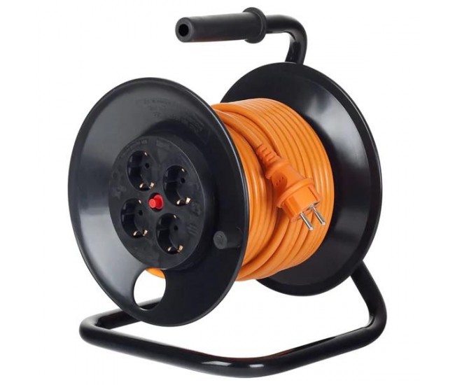 Derulator cu tambur Bachmann, 4prize, 25m, fisa Schuko dreapta, protectii:
