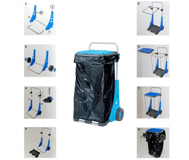 Suport pentru saci de gunoi cu roti pentru gradina, carucior transport navete max 50 kg  120 l