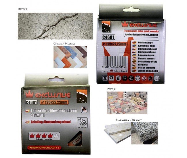 Disc diamantat segmentat, beton, slefuire uscata, 125 mm/22.23 mm, Richmann Exclusive