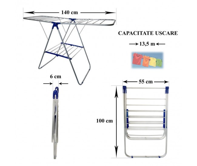 Uscator rufe pliabil, capacitate de uscare 13.5 m