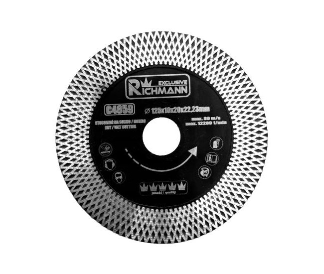 Disc diamantat turbo subtire, dublu segmentat, placi ceramice, taiere umeda si uscata, 125x22.23x1.3 mm, Richmann Exclusive