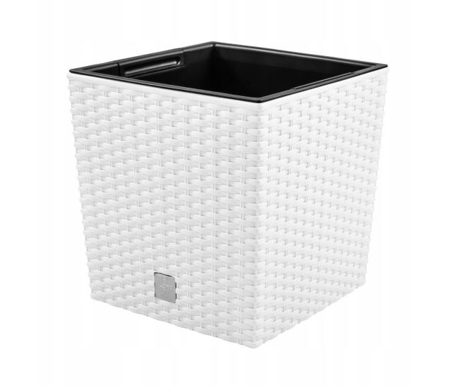 Ghiveci decorativ de flori, patrat 40x40x40.8 cm, imitatie ratan, alb, Rato
