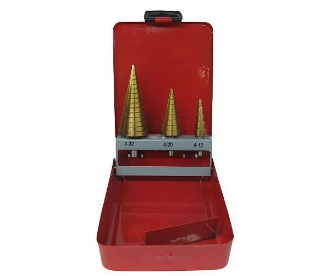 Set 3 burghie pentru metal, in trepte, titan, 4-12/20/32 mm