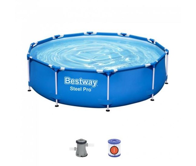 Piscina structura metalica, rotunda, cu filtru, albastru, 305x76 cm, Bestway Steel Pro