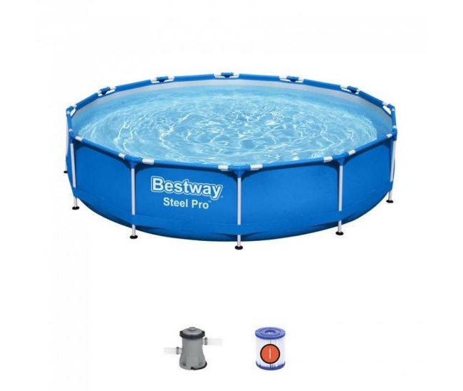Piscina structura metalica, rotunda, cu filtru, albastru, 366x76 cm, Bestway Steel Pro 
