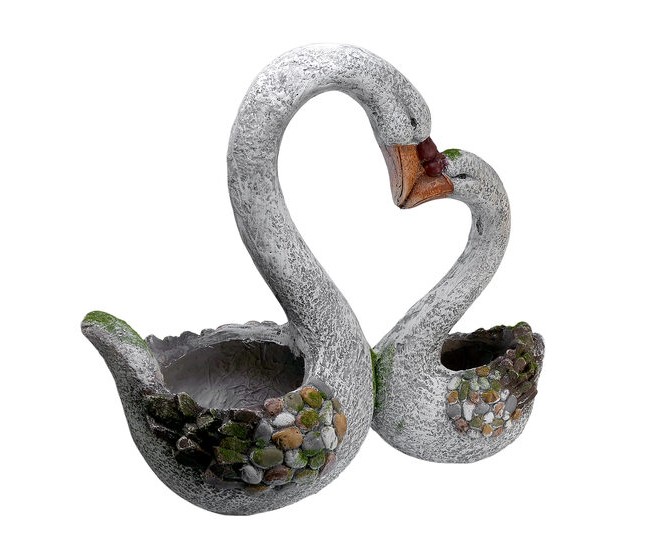 Decoratiune gradina, ceramica, lebede, 49x23x44.5 cm
