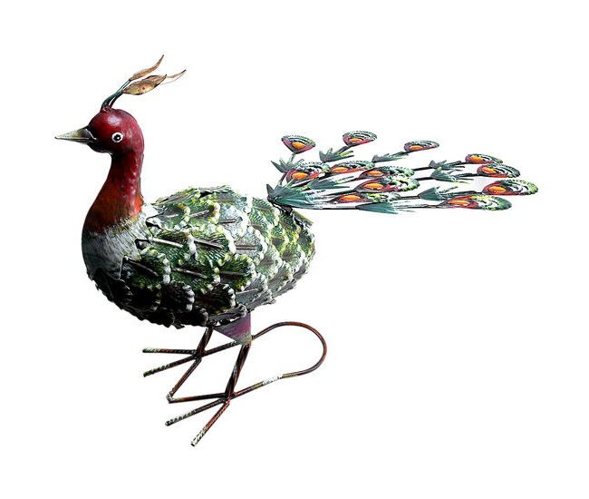 Decoratiune gradina, metalica, paun verde, 23x62x43 cm