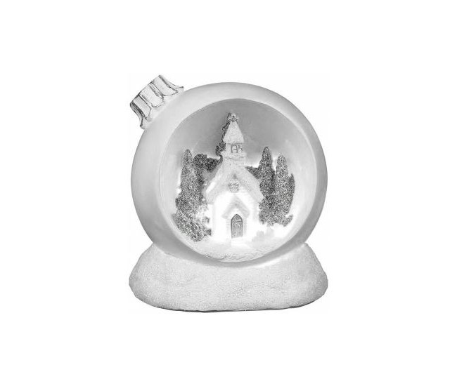 Decoratiune Craciun, polirasina, glob cu braduleti, LED, 2xAAA, 10.5x9x11 cm