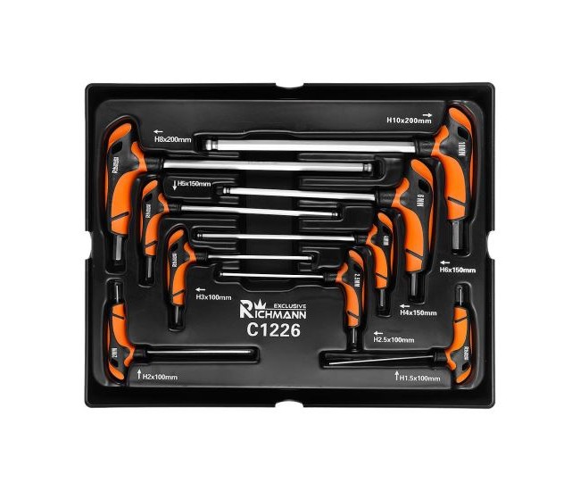 Set chei HEX cu maner TIP T, sertar TIP B (385x290 mm) pentru dulap mobil, 1.5-10 mm, 9 buc, RICHMANN EXCLUSIVE