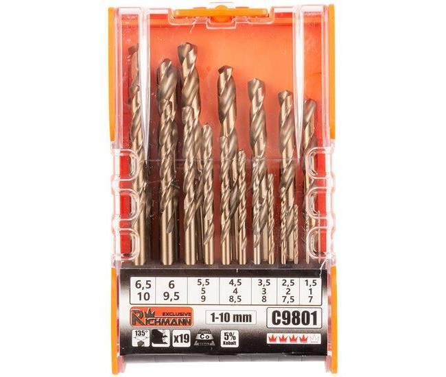Set 19 burghie cobalt pentru metal, 1-10 mm, Richmann Exclusive