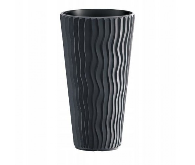 Ghiveci decorativ de flori, rotund, inalt, antracit, 29.7x53.1 cm, Sandy