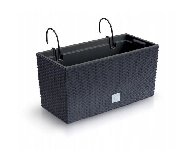 Jardiniera decorativa, suport metalic, imitatie ratan, antracit, 39.5x18.5x19.5 cm, Rato Case W