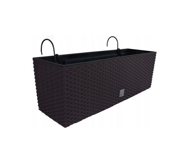 Jardiniera decorativa, suport metalic, imitatie ratan, maro, 58x18x19.5 cm, Rato Case W