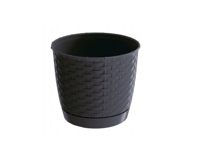 Ghiveci decorativ de flori, rotund, imitatie ratan, antracit, 1.2 L, 14.5x12.7 cm, Ratolla Round 