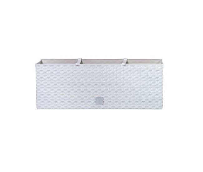 Jardiniera decorativa, sistem irigare, imitatie ratan, alb, 30 L, 60x25x24 cm, Rato Case