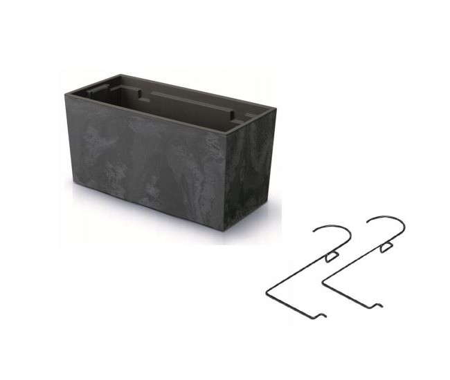 Jardiniera decorativa, suport metalic, antracit, 58x18x19.5 cm, Urbi Case Beton Effect W