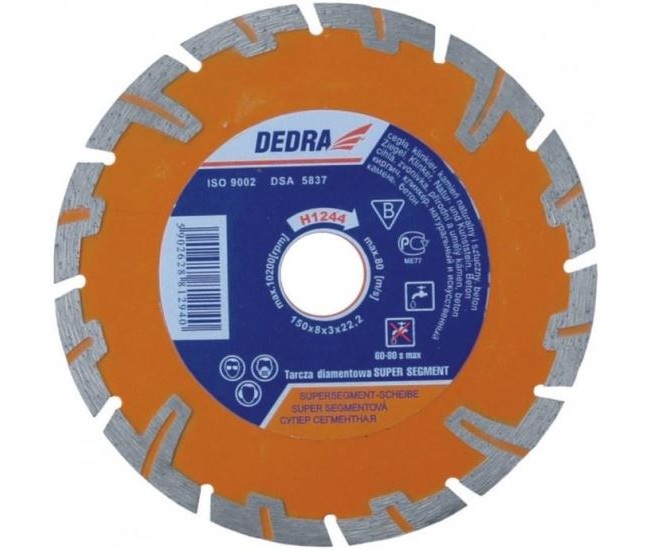 Disc diamantat super-segmentat, beton armat, taiere umeda si uscata, 150 mm, Dedra