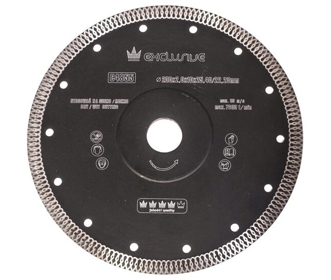 Disc diamantat turbo subtire, placi ceramice, taiere umeda si uscata, 200 mm/25.4 mm, Richmann Exclusive