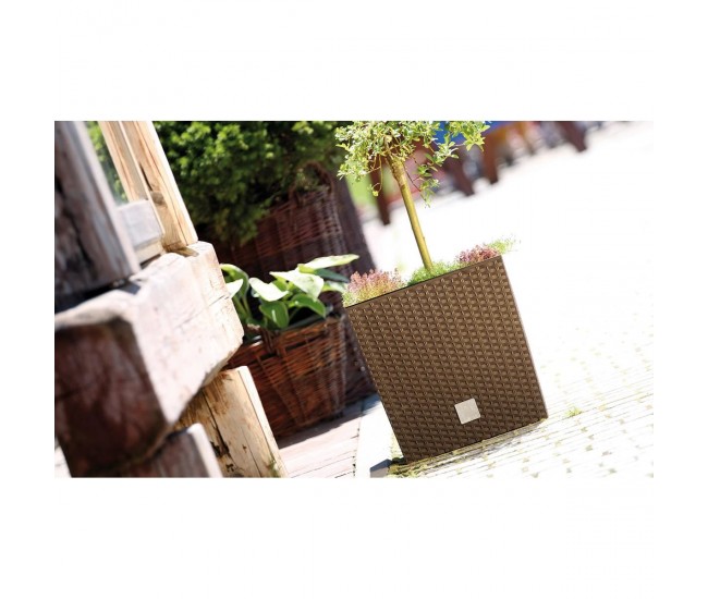 Ghiveci decorativ de flori, patrat 40x40x40.8 cm, imitatie ratan, alb, Rato
