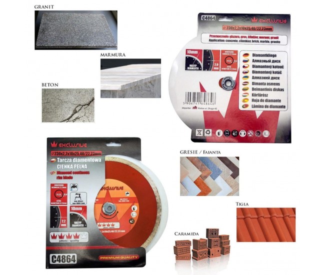 Disc diamantat continuu, placi ceramice, taiere umeda, 230 mm/25.4 mm, Richmann Exclusive