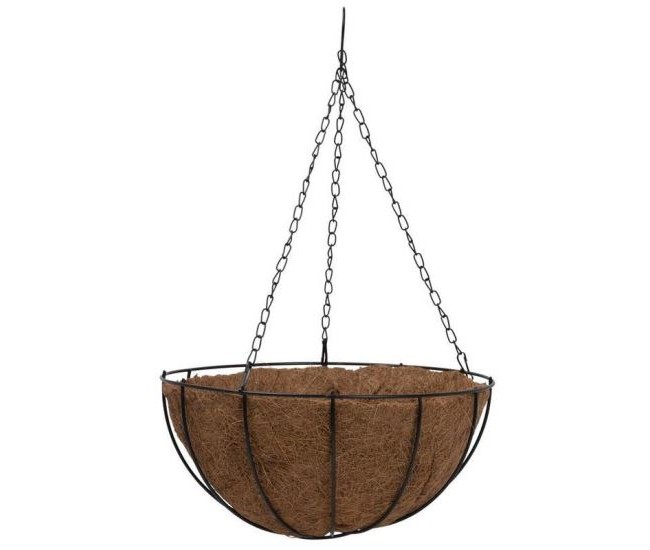 Ghiveci decorativ cu lant, rotund,​​​​​​​ nuca de cocos, 35x35x17 cm 