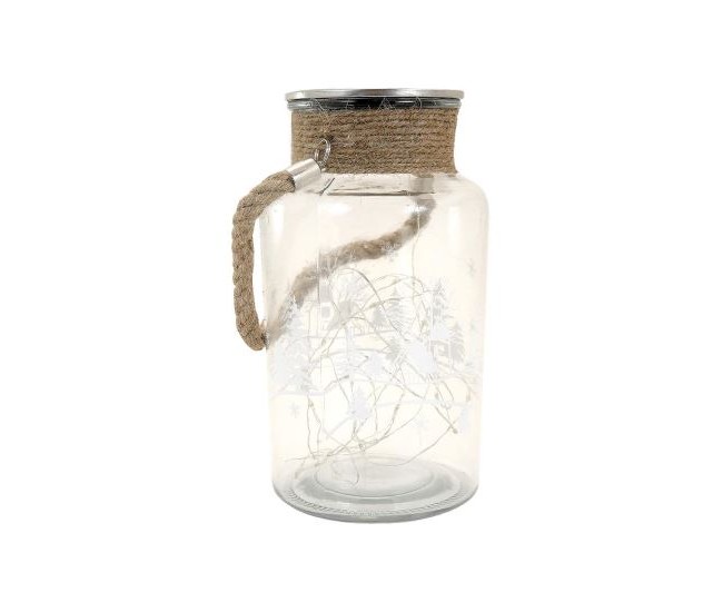 Decoratiune Craciun, borcan de sticla cu braduleti, LED, 3xAAA, IP44, 13x23.5 cm
