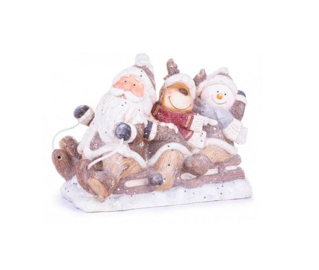 Decoratiune Craciun, ceramica, Mos Craciun, ren si om de zapada pe sanie, 45x23x34.5 cm